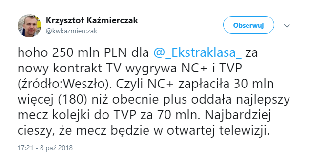 Ekstraklasa będzie transmitowana w TVP